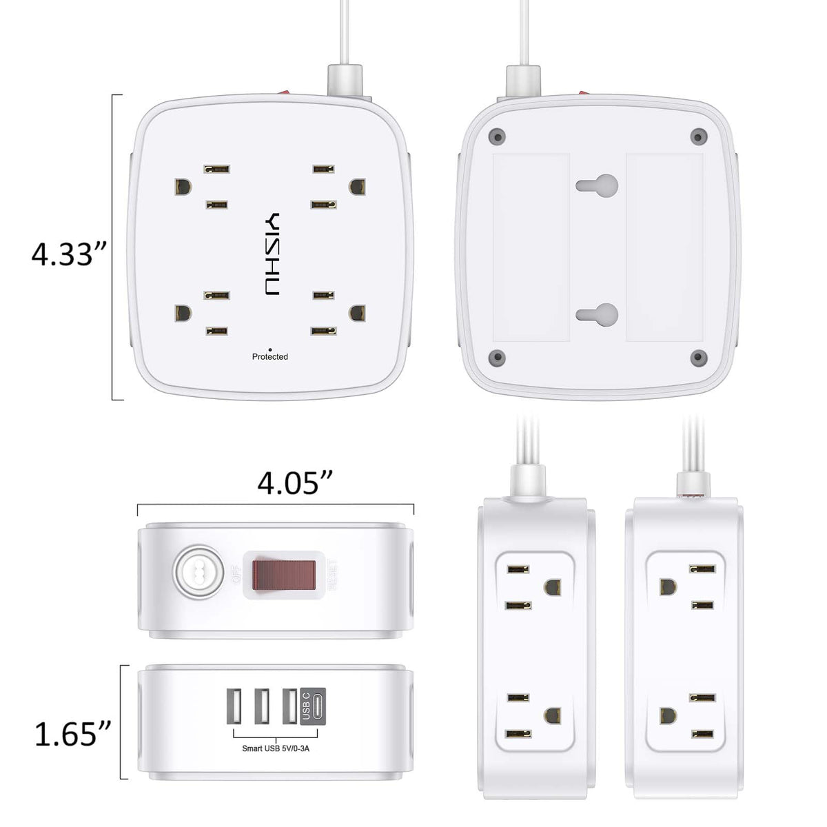 YISHU 6Ft Surge Protector Power Strip with 8 Widely Outlets & 4 USB Ports
