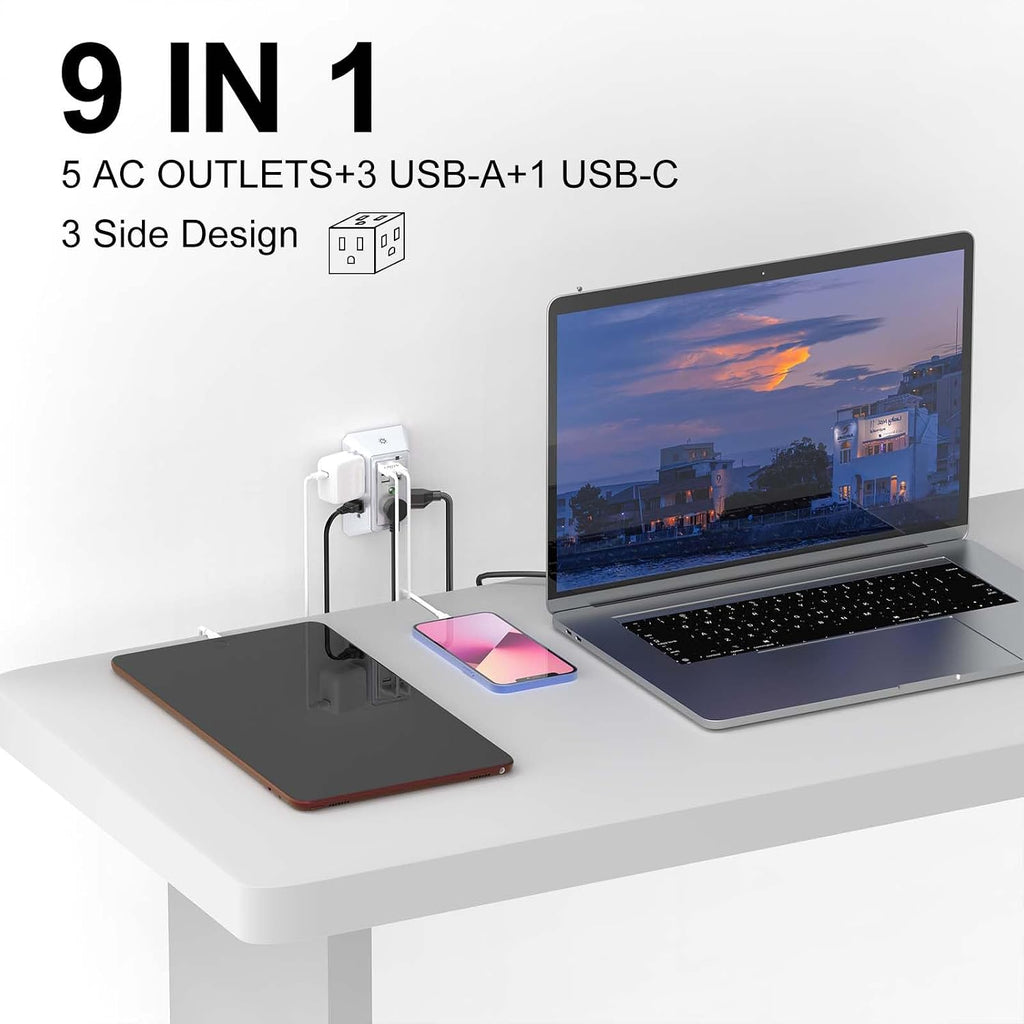 Wall Charger, Surge Protector, QINLIANF 5 Outlet Extender with 4 USB Ports