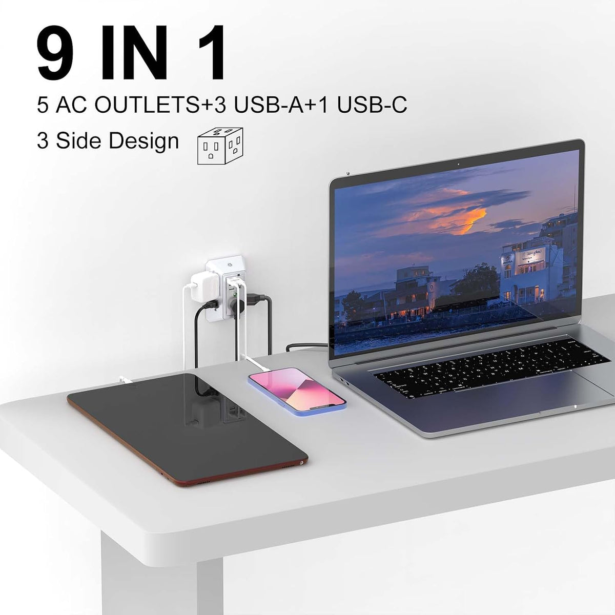 Wall Charger, Surge Protector, QINLIANF 5 Outlet Extender with 4 USB Ports