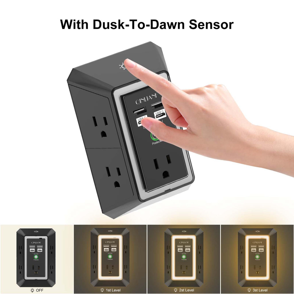 Wall Charger, Surge Protector, QINLIANF 5 Outlet Extender with 4 USB Ports