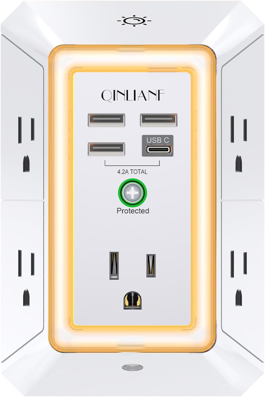 Wall Charger, Surge Protector, QINLIANF 5 Outlet Extender with 4 USB Ports