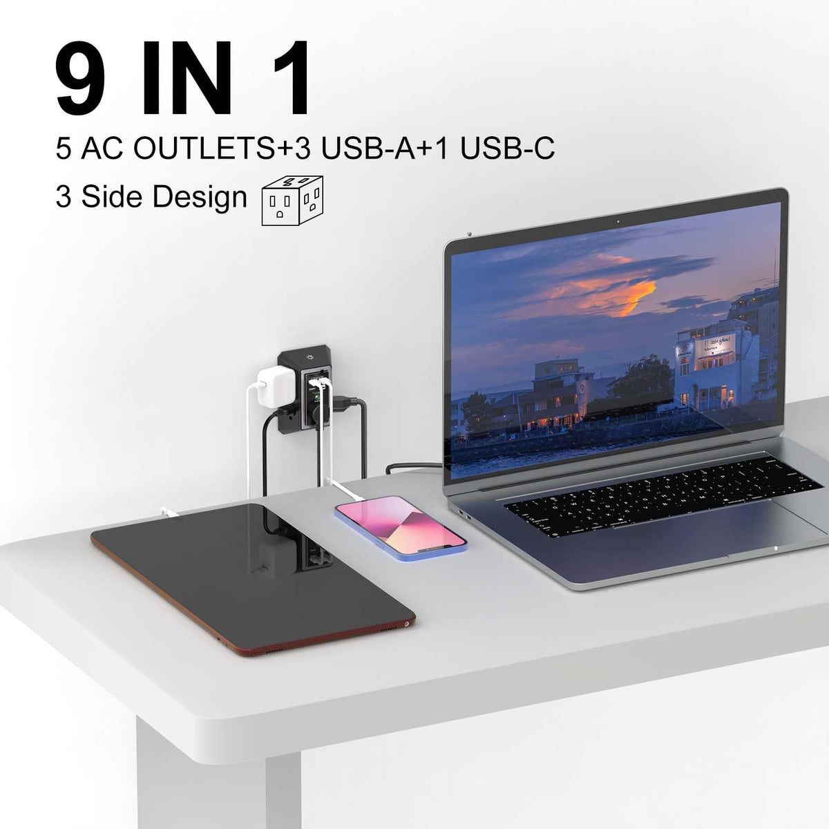 Wall Charger, Surge Protector, QINLIANF 5 Outlet Extender with 4 USB Ports