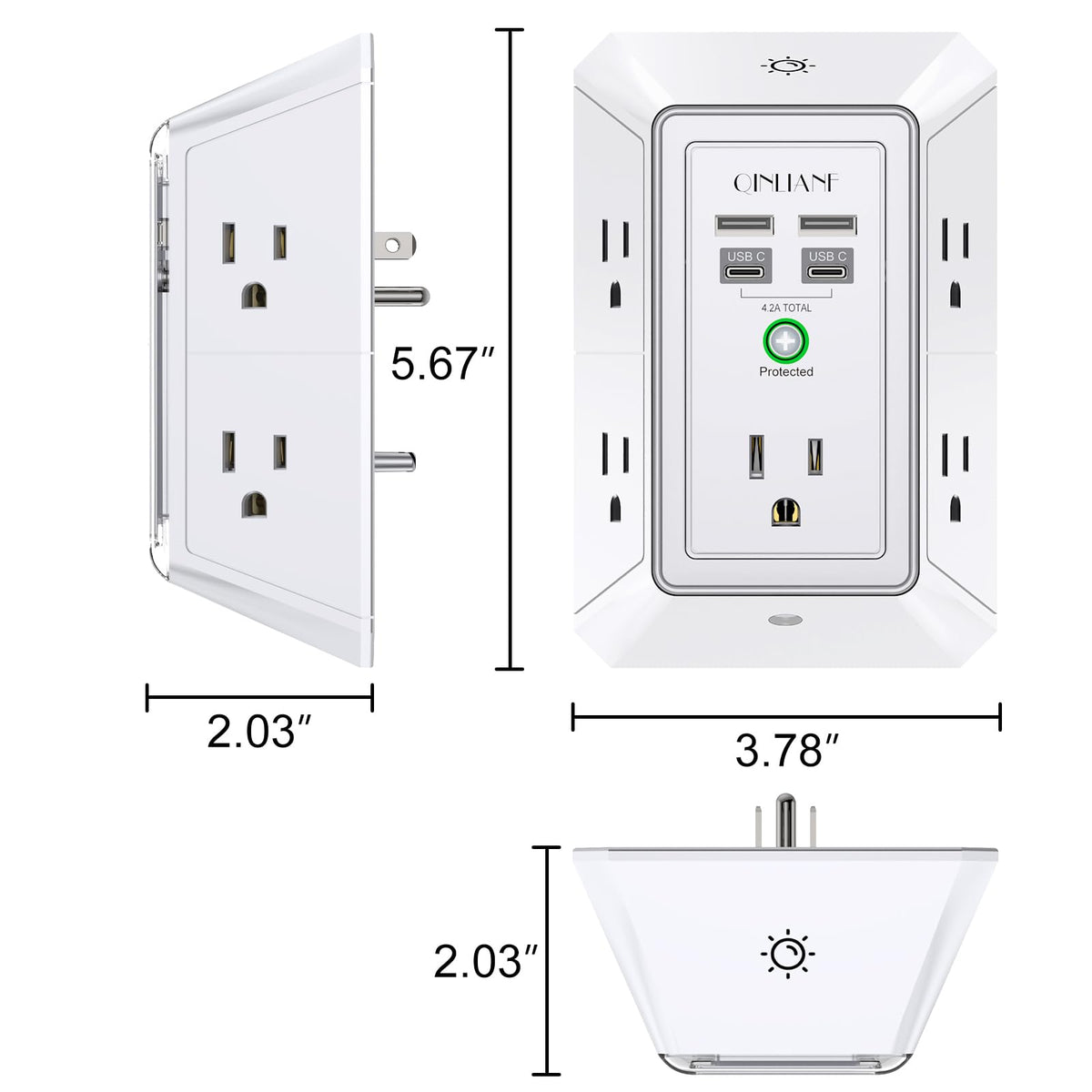 Wall Charger, Surge Protector, QINLIANF 5 Outlet Extender with 4 USB Ports