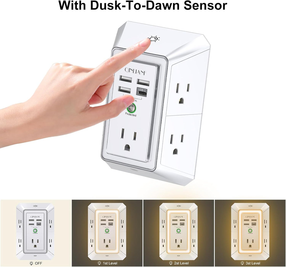 Wall Charger, Surge Protector, QINLIANF 5 Outlet Extender with 4 USB Ports