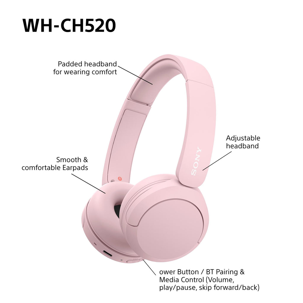 Sony WH-CH520 Wireless Bluetooth On-Ear Headphones, Lightweight Design, Up to 50 Hr Battery Life, Quick Charge, EQ, Clear Call Quality, iOS & Android, Black