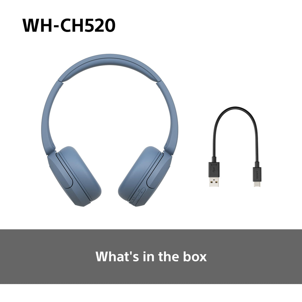 Sony WH-CH520 Wireless Bluetooth On-Ear Headphones, Lightweight Design, Up to 50 Hr Battery Life, Quick Charge, EQ, Clear Call Quality, iOS & Android, Black