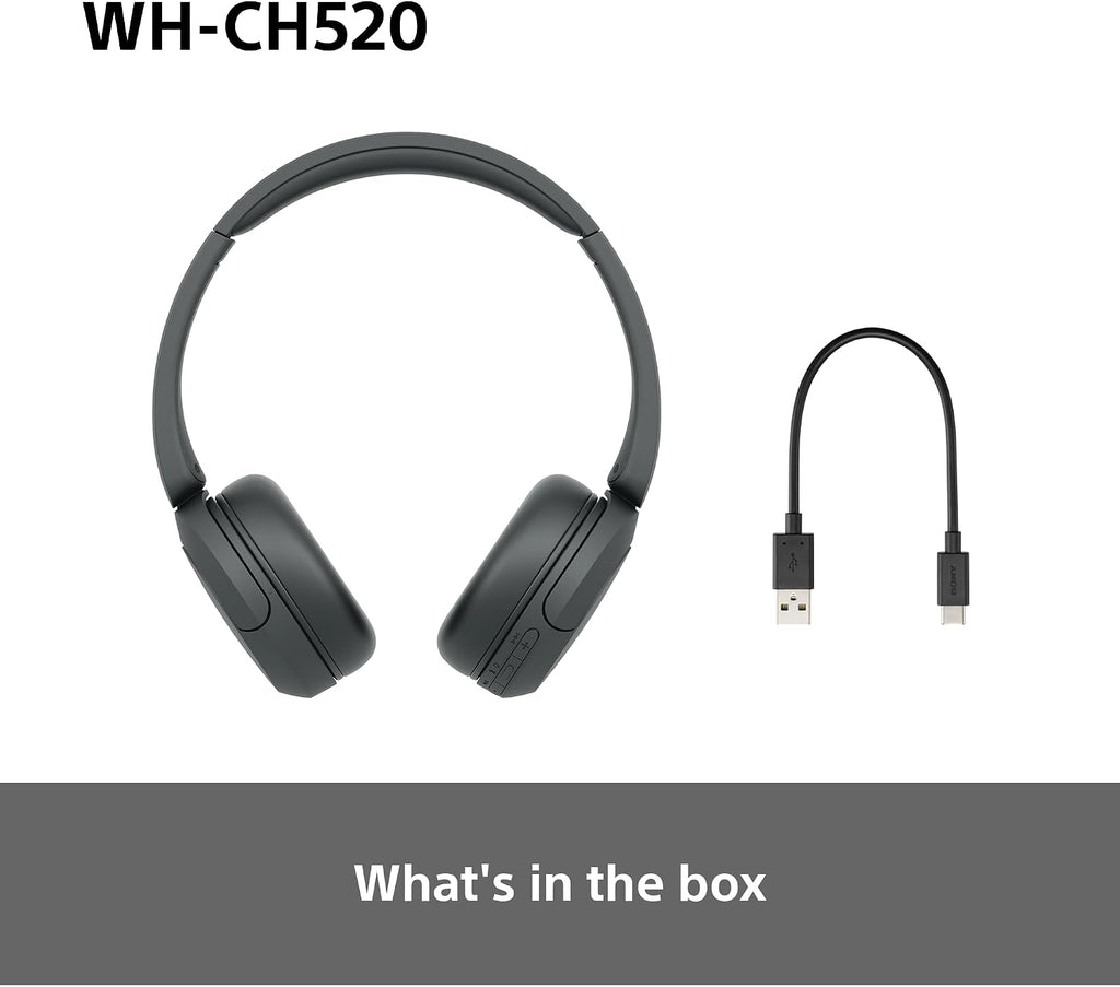 Sony WH-CH520 Wireless Bluetooth On-Ear Headphones, Lightweight Design, Up to 50 Hr Battery Life, Quick Charge, EQ, Clear Call Quality, iOS & Android, Black