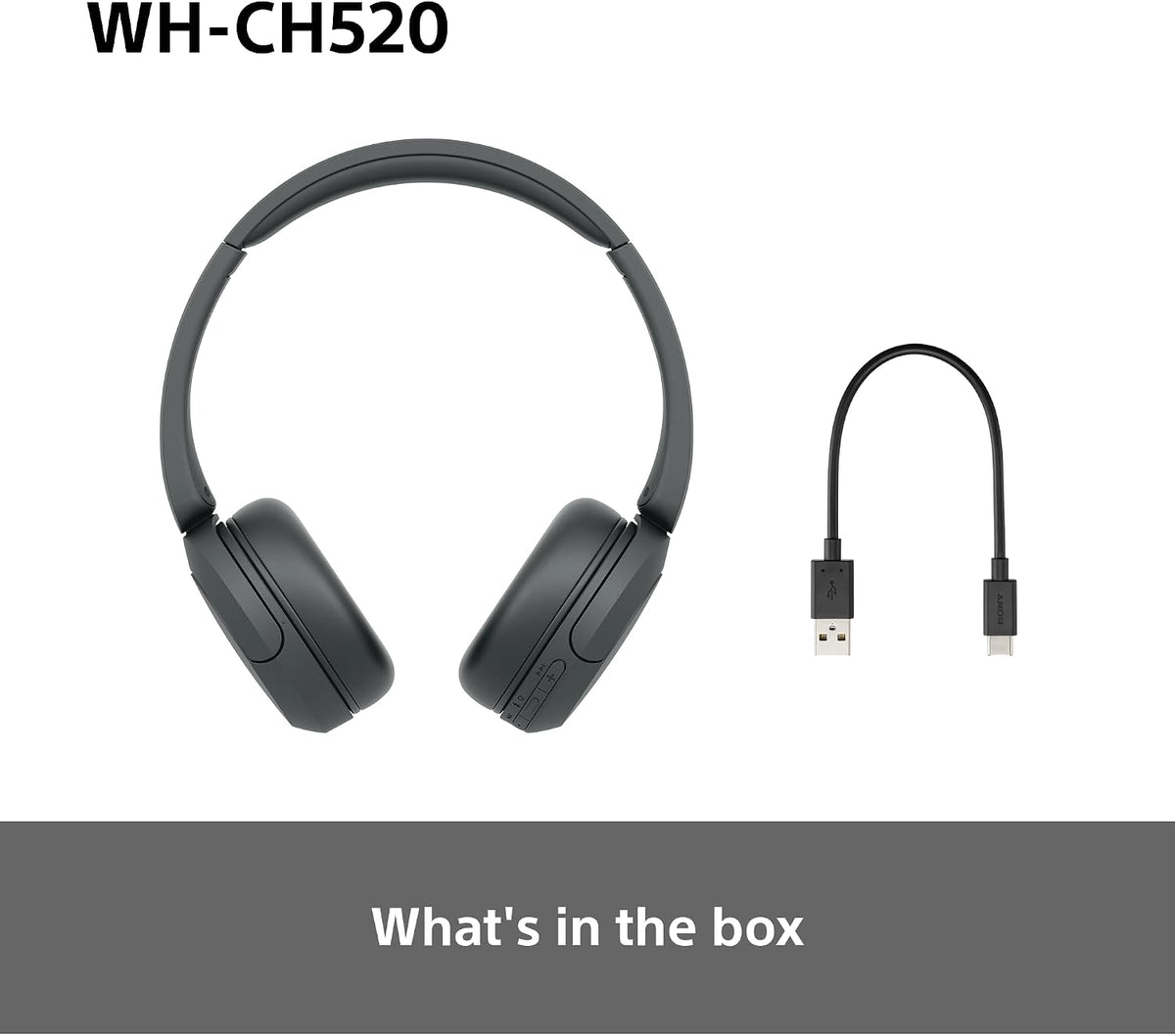 Sony WH-CH520 Wireless Bluetooth On-Ear Headphones, Lightweight Design, Up to 50 Hr Battery Life, Quick Charge, EQ, Clear Call Quality, iOS & Android, Black