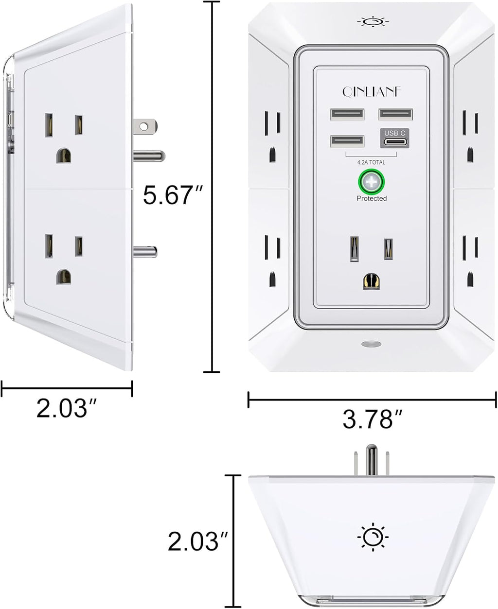 Wall Charger, Surge Protector, QINLIANF 5 Outlet Extender with 4 USB Ports