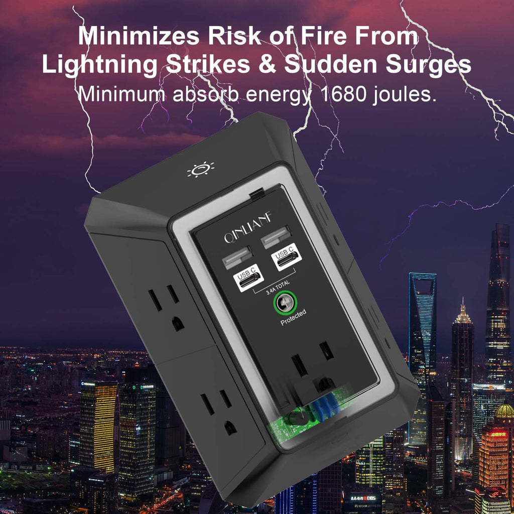 Wall Charger, Surge Protector, QINLIANF 5 Outlet Extender with 4 USB Ports