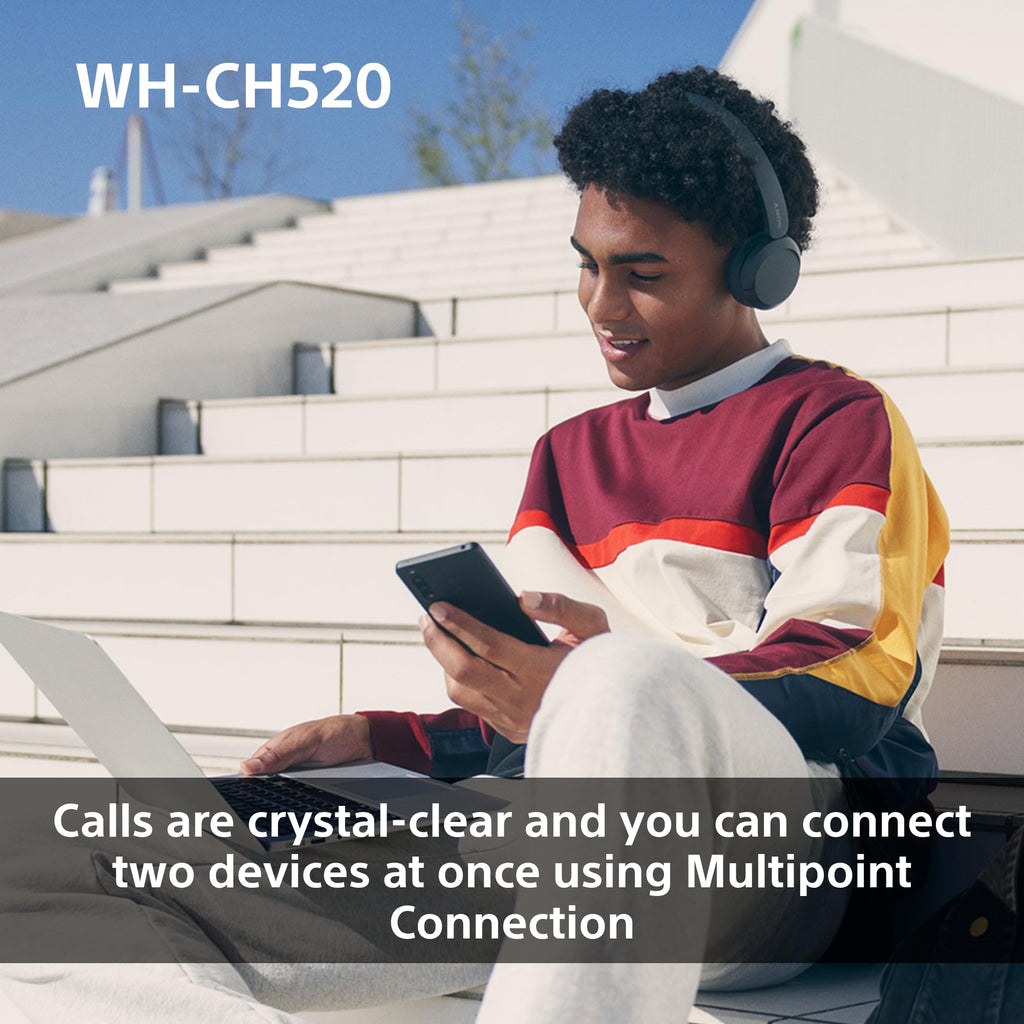 Sony WH-CH520 Wireless Bluetooth On-Ear Headphones, Lightweight Design, Up to 50 Hr Battery Life, Quick Charge, EQ, Clear Call Quality, iOS & Android, Black