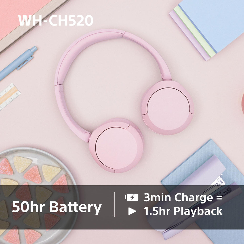 Sony WH-CH520 Wireless Bluetooth On-Ear Headphones, Lightweight Design, Up to 50 Hr Battery Life, Quick Charge, EQ, Clear Call Quality, iOS & Android, Black