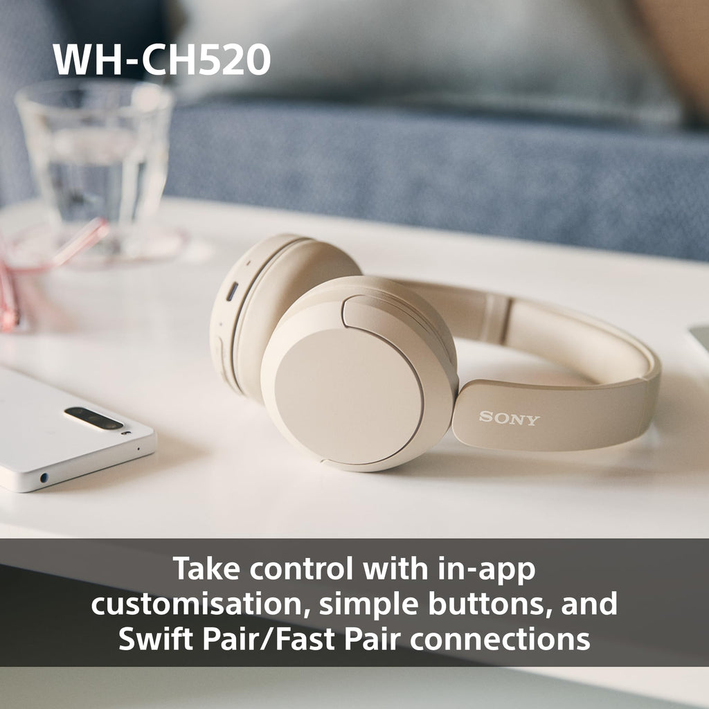 Sony WH-CH520 Wireless Bluetooth On-Ear Headphones, Lightweight Design, Up to 50 Hr Battery Life, Quick Charge, EQ, Clear Call Quality, iOS & Android, Black