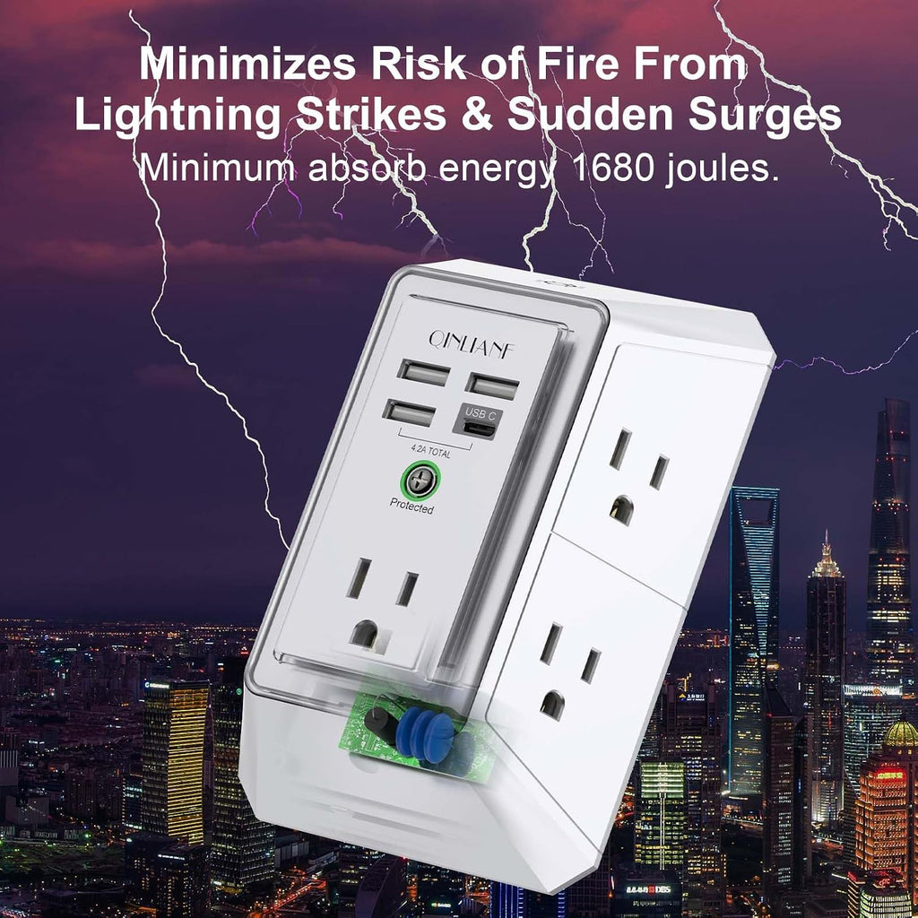 Wall Charger, Surge Protector, QINLIANF 5 Outlet Extender with 4 USB Ports