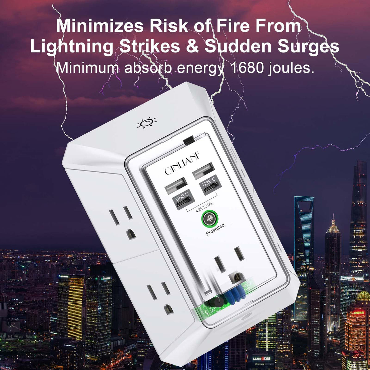 Wall Charger, Surge Protector, QINLIANF 5 Outlet Extender with 4 USB Ports